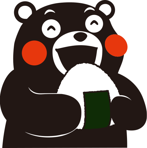 くまモンがおにぎりを食べているイラスト