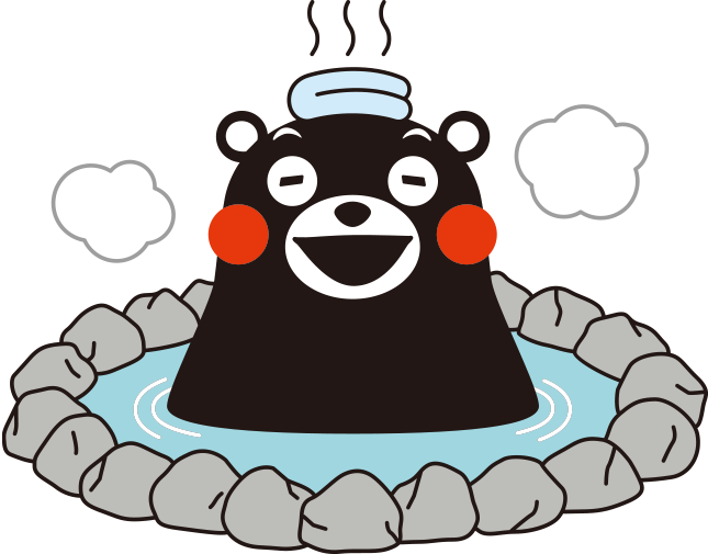 くまモンが温泉に入っているイラスト